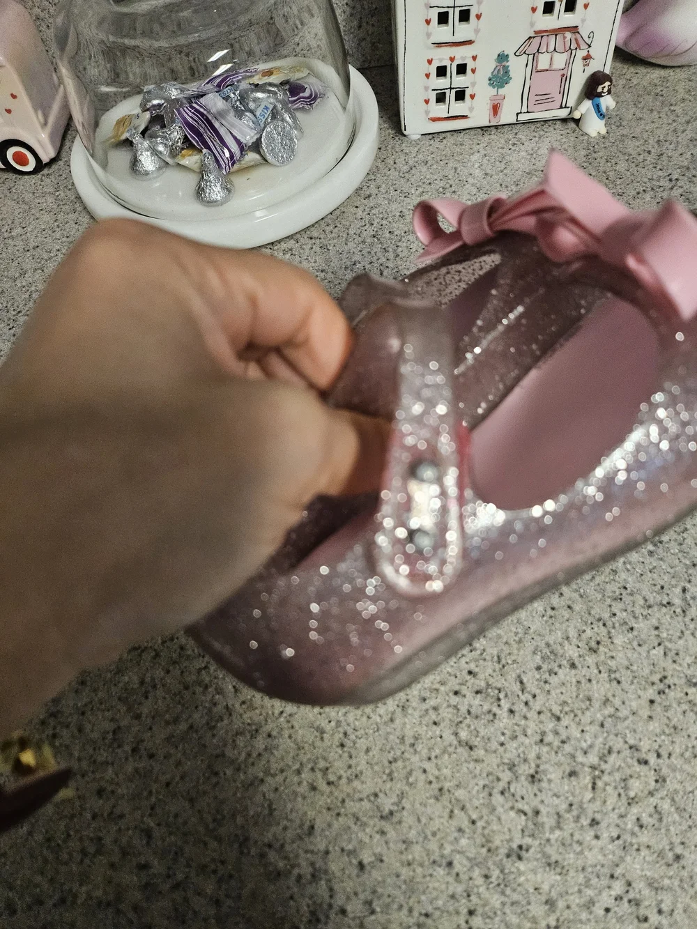 Mini Melissa Glitter Pink Mary Jane Shoes with Bow